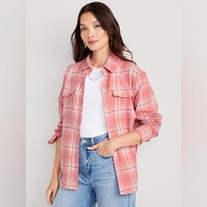 Old Navy The Boyfriend Shirt Button Up Pink Flannel Size Small NWT